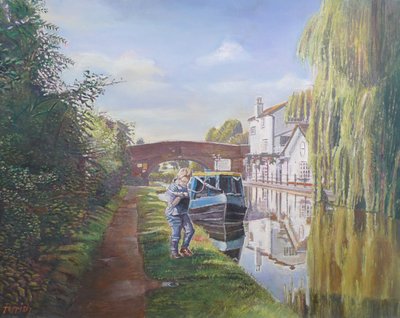 Woman hauling butty boat, 2008 by Kevin Guild of Railway Artist Parrish